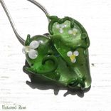 Glass Heart Pendant, Wildflower Garden Heart, Green With White Flowers Necklace 1 small