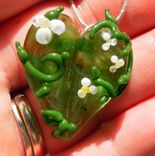 Glass Heart Pendant, Wildflower Garden Heart, Green With White Flowers Necklace 4 small