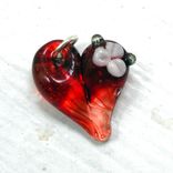 Glass Heart Charm Flower, Lampwork Hand Blown Boro Charm, Heart Jewelry, Red Mini Tiny Baby Heart 2 small