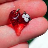 Glass Heart Charm Flower, Lampwork Hand Blown Boro Charm, Heart Jewelry, Red Mini Tiny Baby Heart 3 small