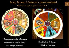 Lazy Susan, personalized, custom, Five year, wood anniversary, gift, wedding gift, couples gift,  Painted With Images Of Your Choice 5 small