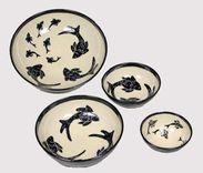 Black And White Sgraffito Pottery Bowls Set 2 small