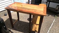 Reclaimed Pine And Mahogany Mill Table W/Shelves 3 small