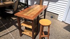 Reclaimed Pine And Mahogany Mill Table W/Shelves 2 small