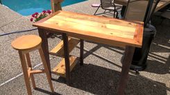 Reclaimed Pine And Mahogany Mill Table W/Shelves 1 small