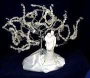 Wedding Cake Topper Tree Of Life Sculpture - Modern Porcelain Couple Figurine, Winter Wedding 1 small