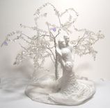 Wedding Cake Topper Tree Of Life Sculpture - Modern Porcelain Couple Figurine, Winter Wedding 2 small