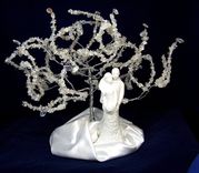 Wedding Cake Topper Tree Of Life Sculpture - Modern Porcelain Couple Figurine 2 small