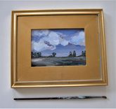 Original Acrylic Landscape Painting, 11 1/4" X 10 1/2, Gold Plein Air Frame 3 small
