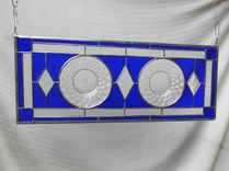 Stained Glass Panel, 1930s Jeannette Cubist Depression Glass Stained Glass Window, Antique Valance 5 small