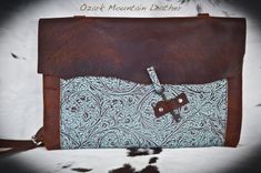 Bison And Turquoise Leather Messenger/Computer Bag With Vintage Key Closure 4 small