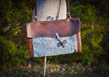 Bison And Turquoise Leather Messenger/Computer Bag With Vintage Key Closure 1 small