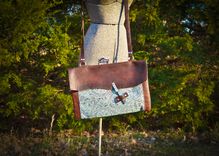 Bison And Turquoise Leather Messenger/Computer Bag With Vintage Key Closure 5 small