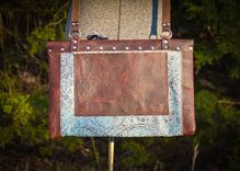 Bison And Turquoise Leather Messenger/Computer Bag With Vintage Key Closure 3 small