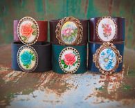 Vintage Brooch Leather Cuff 4 small