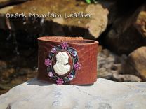 Custom Leather Cuff Bracelet With Brooch 2 small