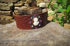 Custom Leather Cuff Bracelet With Brooch 1 small