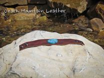 Custom Leather Cuff Bracelet With Blue Stone 2 small