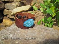 Custom Leather Cuff Bracelet With Blue Stone 3 small