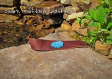 Custom Leather Cuff Bracelet With Blue Stone 1 small
