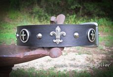 Custom Fleur De Lis Black Leather Dog Collar With Stainless Steel Buckle 3 small