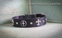 Custom Fleur De Lis Black Leather Dog Collar With Stainless Steel Buckle 4 small