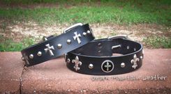 Custom Fleur De Lis Black Leather Dog Collar With Stainless Steel Buckle 2 small