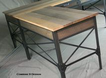 Vintage Industrial L Shaped Desk. Steel & Wood Office Furniture. Mid Century Style. Desk W/ Return. 3 small