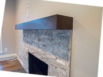 Cherry Modern Beam Fireplace Mantel. 1 small