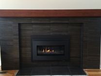 Cherry Modern Beam Fireplace Mantel. 1 small