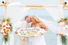 Beach Hawaiian Wedding Photography Decor, Hibiscus Just Married Sign. 4 small