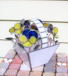 Basket Of Pansies- Stained Glass Centerpiece- Industrial Flowers- Sculpture 6 small