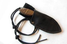 Skinner Knife - Bocote Wood Handle - Stainless Steel Blade - Black Leather Sheath 1 small