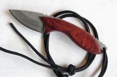 Skinner Knife - Cocobolo Wood Handle - Stainless Steel Blade - Black Leather Sheath 4 small