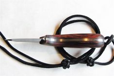Skinner Knife - Cocobolo Wood Handle - Stainless Steel Blade - Black Leather Sheath 5 small