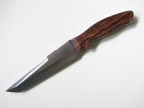 Custom Knife - Tanto Style - Stainless Steel Blade - Handmade Cocobolo Wood Handle 1 small