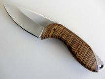 Skinner Knife - Bocote Wood Handle - Stainless Steel Blade - Black Leather Sheath 1 small