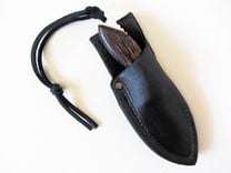 Skinner Knife - Black Palm Wood Handle - Stainless Steel Blade - Black Leather Sheath 1 small