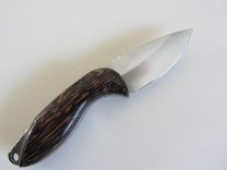 Skinner Knife - Black Palm Wood Handle - Stainless Steel Blade - Black Leather Sheath 3 small