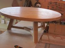 80" White Oak Round Dining Table 1 small