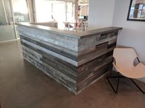 Silvered Reclaimed Barnwood And Stainless Steel Reception Desk 1 small