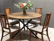 Oak Round Kitchen Table With Tripod Style Metal Base 1 small
