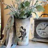 Floral Arrangement French Country Decor Vintage Songbird Metal Flower Bucket 2 small