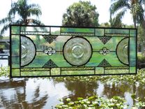 Antique Stained Glass Transom Window, Vintage Window Valance, Recycled Glass 1 small