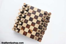 Chess Set With Torched Board And Tree Pieces 6 small
