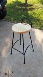 Metal Base Stool With Wood Seat. 3 small