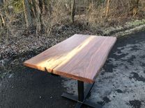 Live Edge Walnut And Steel Pedestal Table 2 small