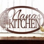 Personalized Hanging Oval Metal Kitchen Name Sign with Pine Trees 1 small