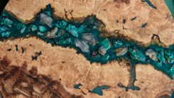 42" Maple Burl Resin River Art With Chrysocolla & Kyanite Teal Stone Inlay 2 small