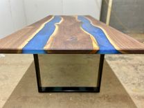 Double River Epoxy Dining Table With U-Shaped Legs 30" X 60" 2 small